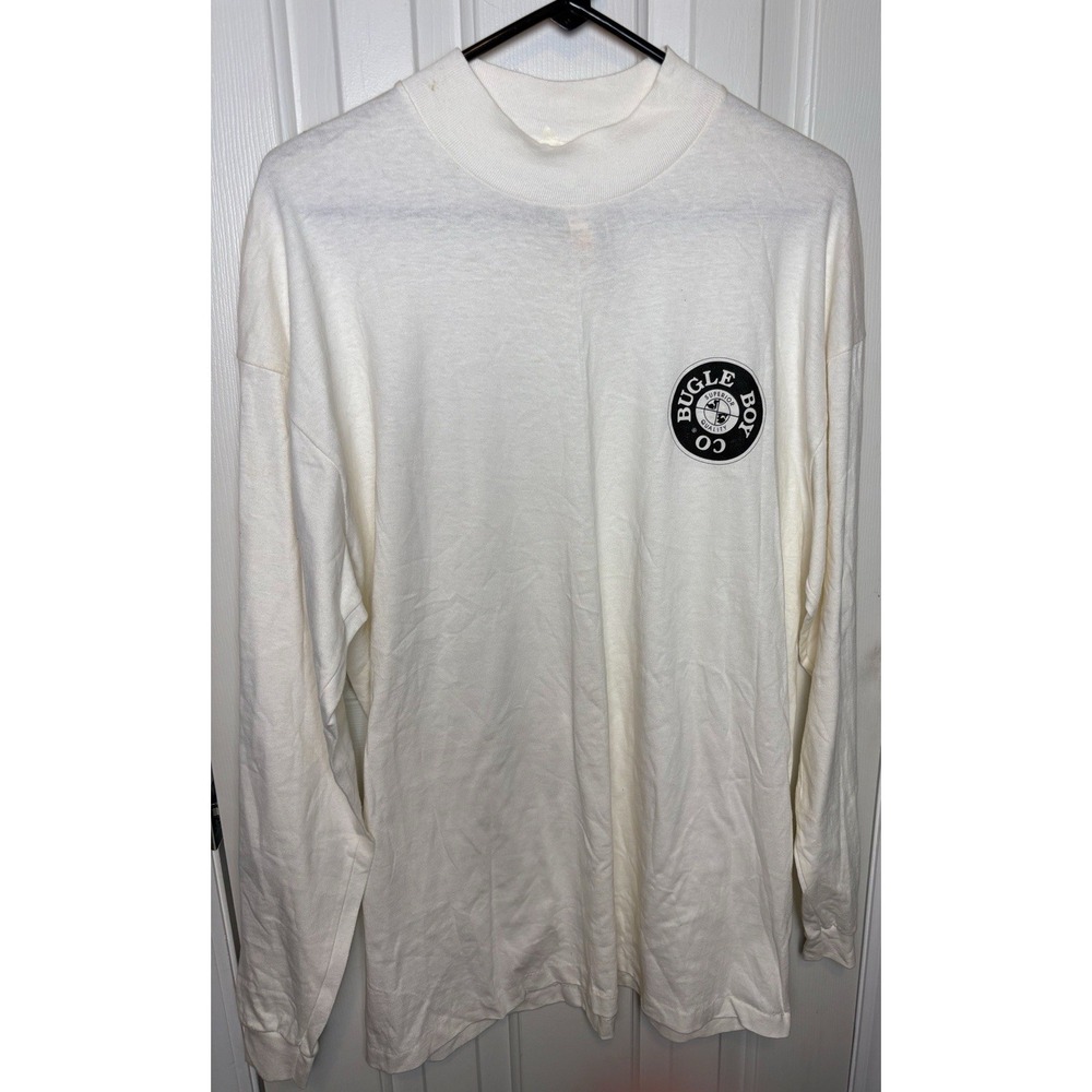 Vintage Bugle Boy Logo Mock Neck Long Sleeve Shirt Men L 1990's New Ivory USA